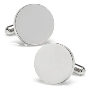 Pair of classic round silver stainless steel cufflinks for men, blank engravable formal suit accessories.