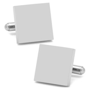 Pair of modern square silver stainless steel cufflinks for men, blank engravable formal business shirt accessories.