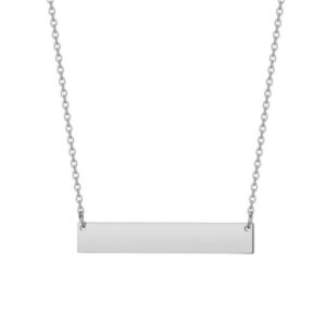 High-polished silver stainless steel horizontal rectangular bar necklace, unisex custom engraved blank geometric bar pendant jewelry.